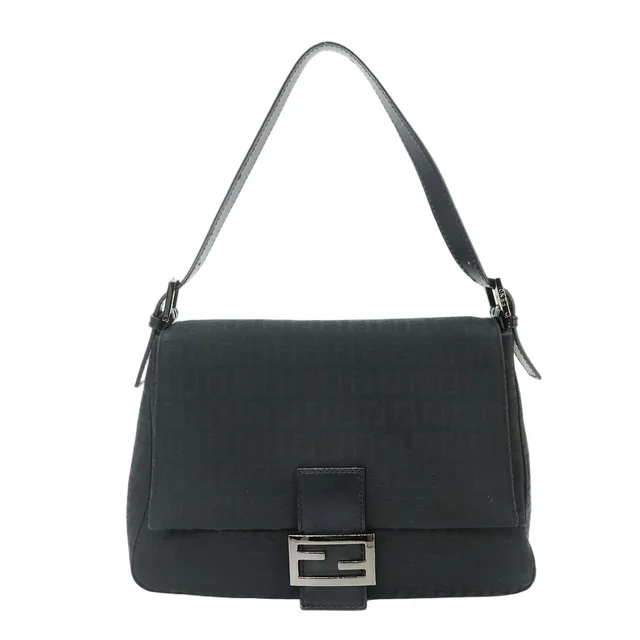 Fendi Zucchino Mamma Bucket Shoulder Bag Canvas Black Gunmetal in Black Canvas from The Reluxe