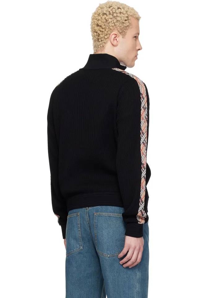 Burberry Black Check Trim Zip-Up Sweater, photo 3 of 4 from SSENSE