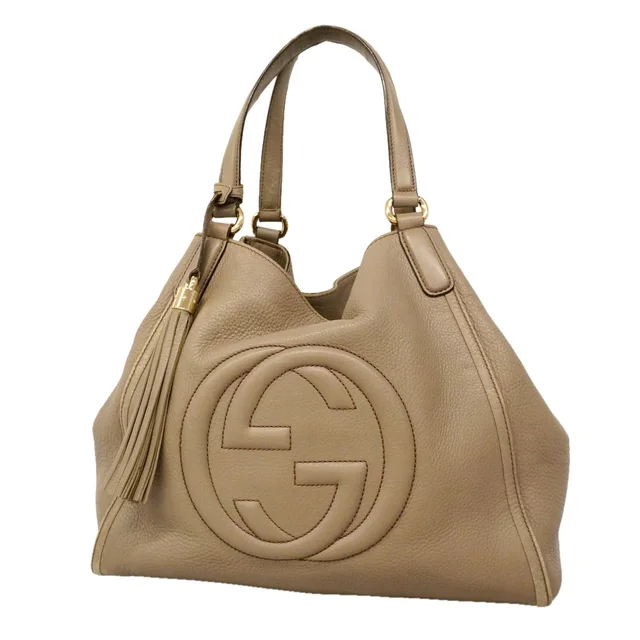 Gucci Tote Bag Soho Leather Greige Champagne Gold in Taupe Leather from The Reluxe