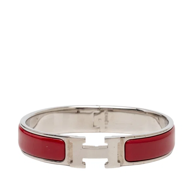 Red Hermès Narrow Enamel Clic H Bracelet PM Costume Earrings in Red from Designer Revival