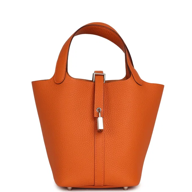 Hermès Picotin Lock 18 Orange Clemence Palladium Hardware in Orange Clemence leather from Madison Avenue Couture