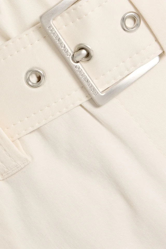 Brunello Cucinelli Belted Stretch-Cotton Twill Tapered Pants in Ivory, photo 3 of 8 from THE OUTNET