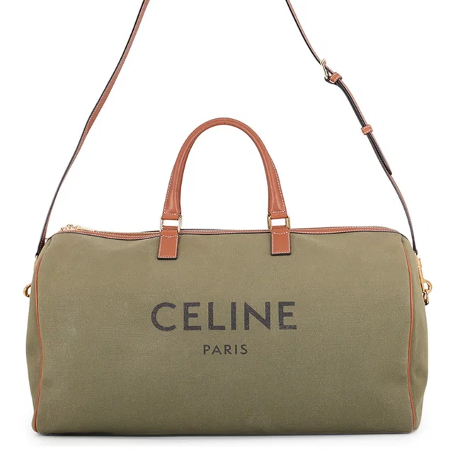 Celine Logo Travel Bag Khaki/Brown Canvas Leather in Brown Canvas from GALLERY RARE