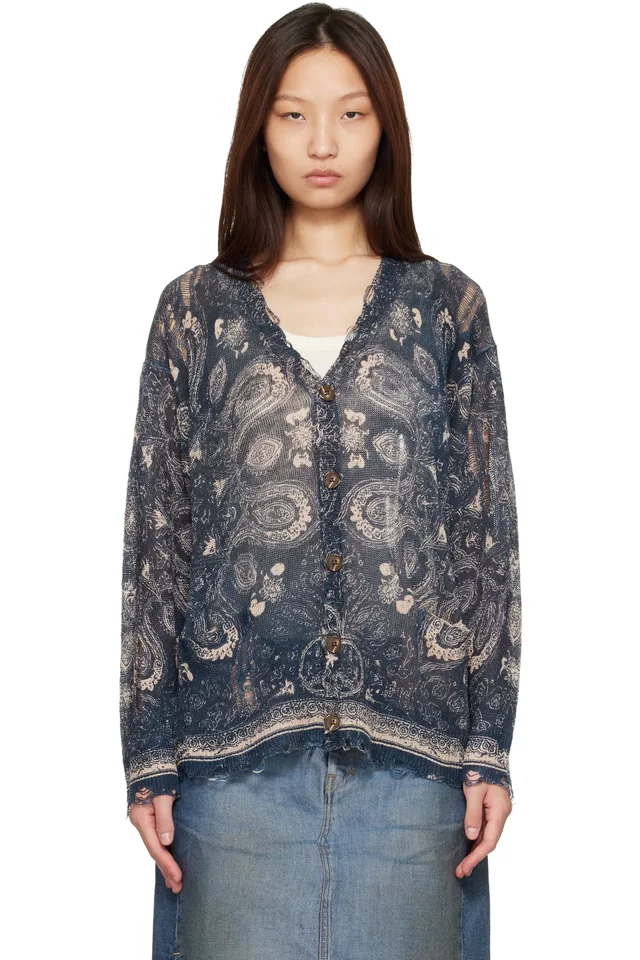 R13 Blue Printed Boyfriend Cardigan, image 1 of 1 from SSENSE