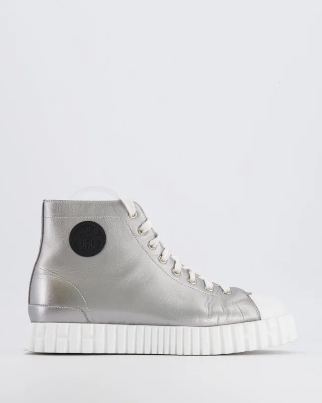Hermès Climb High-Top Trainers in Silver Metallic Leather with White Rubber Platform Soles and Toecap… in Black Leather from Sellier