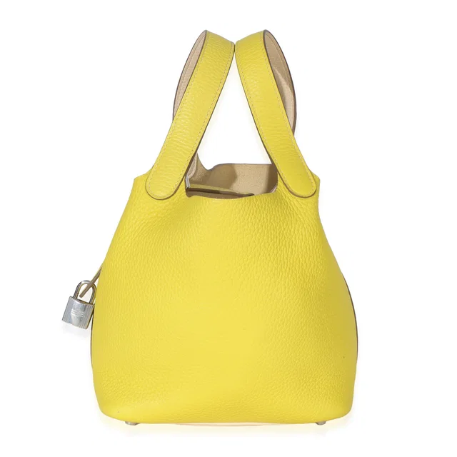 Hermès Clemence Bi-Color Lime Nata Picotin Lock 18 PHW in Clemence leather from myGemma