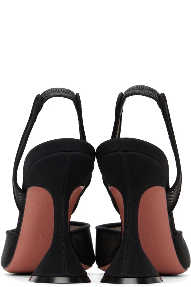 Amina Muaddi Black Holli Mesh Sling 95 Heels, photo 2 of 5 from SSENSE