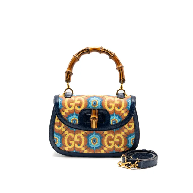 Gucci Medium Bamboo 1947 Top Handle Bag 100th Anniversary Kaleidoscope Canvas/Leather… in Blue Canvas from EMIER