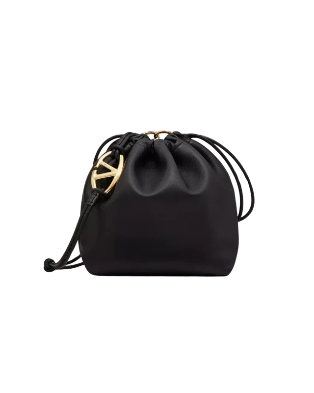 Valentino Garavani Vlogo Pouf Bucket Leather Black Bag in Black Leather from HEWI