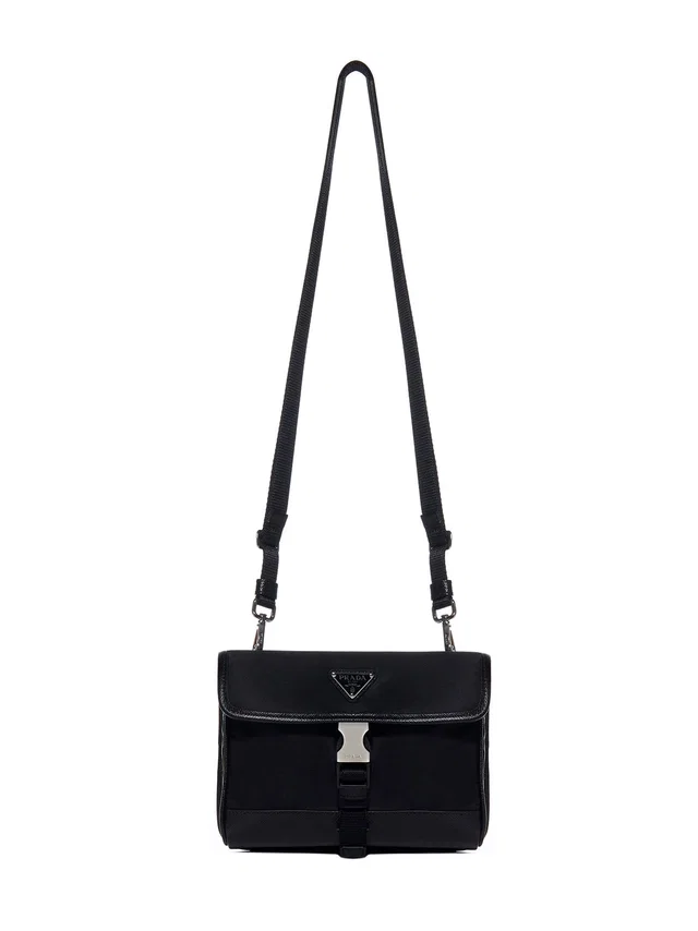 Prada Saffiano Leather With Shoulder Strap Wallet — Black Calf & Cardholders in Black Saffiano leather from HEWI