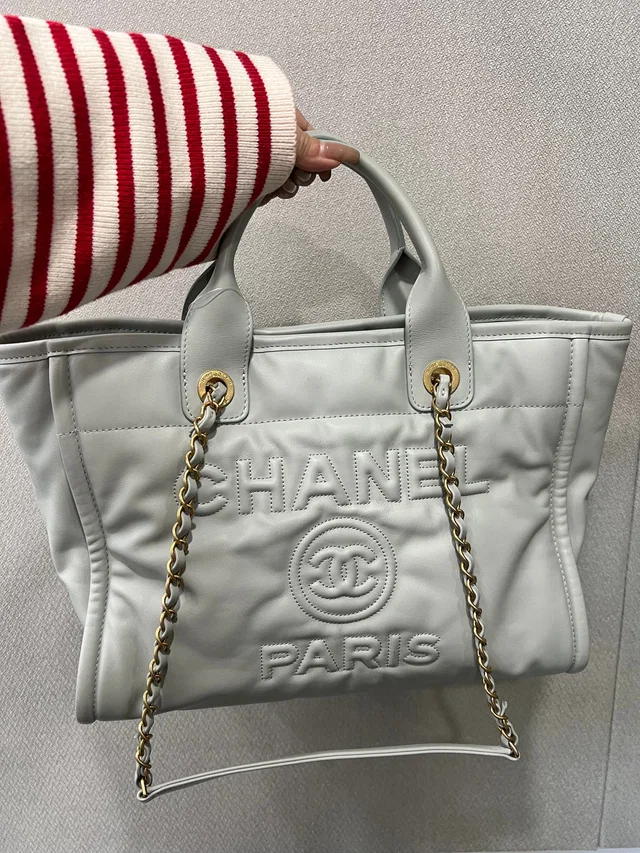 Chanel Deauville Chain Shoulder TEL72C48 Gray Leather G in Grey Leather from Luxury Promise