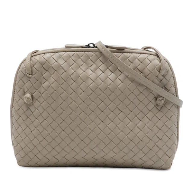 Gray Bottega Veneta Nappa Intrecciato Nodini Crossbody in Grey Nappa leather from Designer Revival
