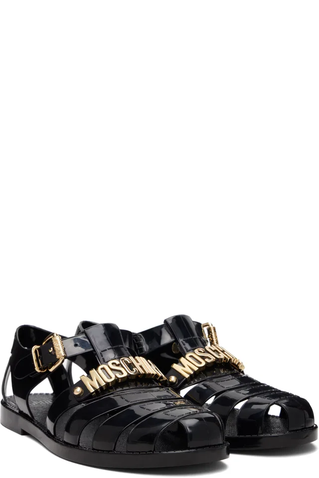 Moschino Black Jelly Logo Lettering Sandals, photo 4 of 4 from SSENSE