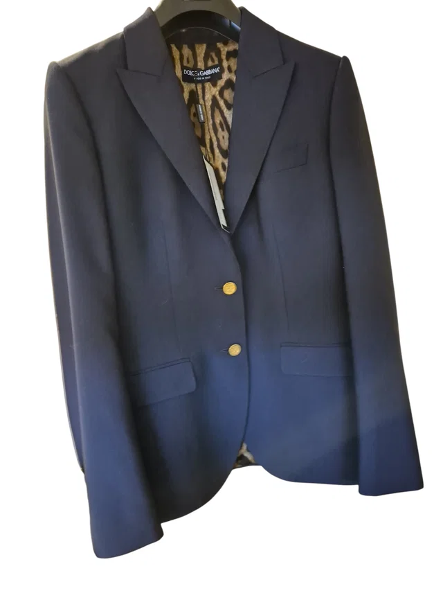 Dolce & Gabbana Blazer Navy Blue Buttons DG Logo in Navy from Luxury Promise