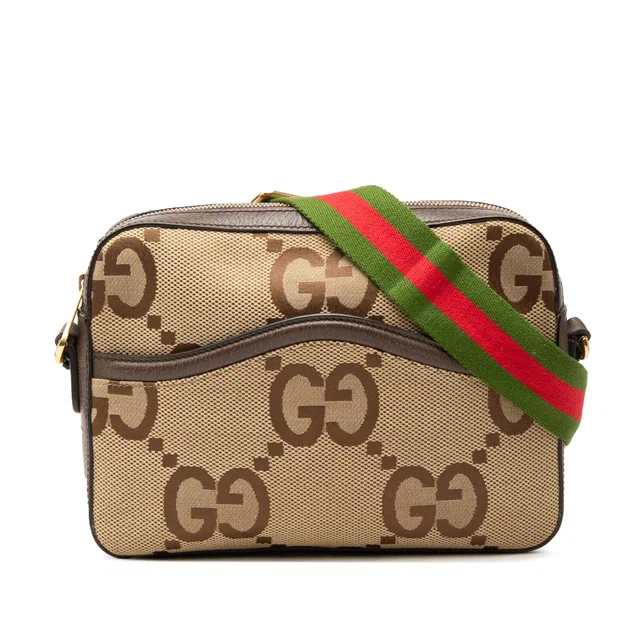 Beige Gucci Jumbo GG Canvas Web Crossbody in Beige Canvas from Designer Revival