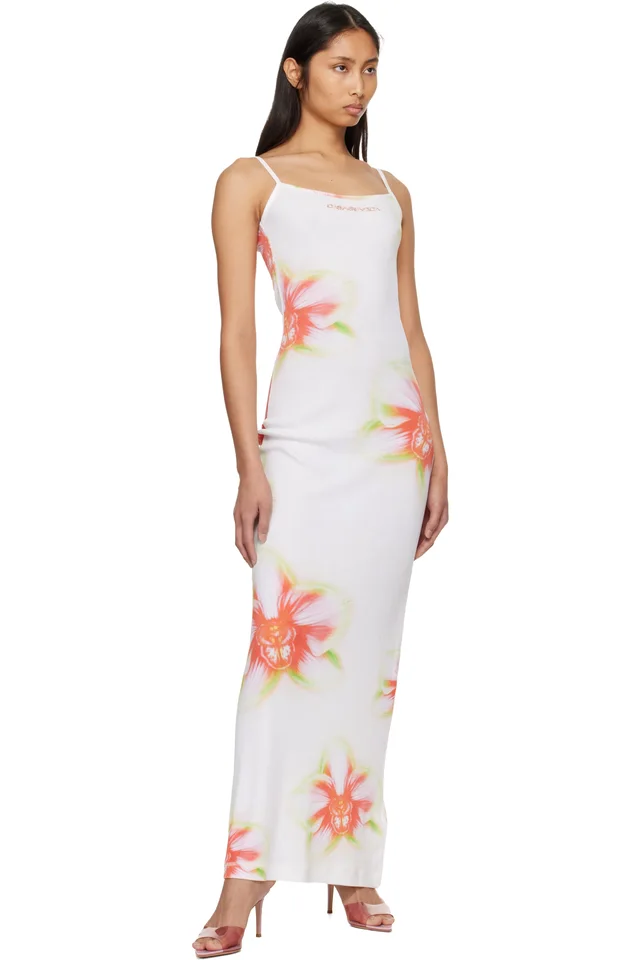 Casablanca Off-White Glitch Orchid Soft Ribbed Maxi Dress, photo 4 of 4 from SSENSE