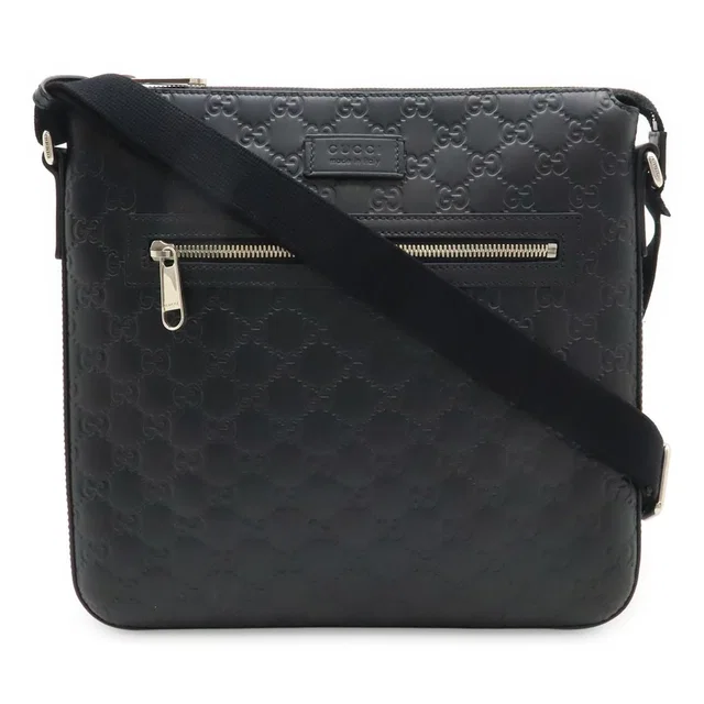 Gucci Guccissima Shoulder Bag Crossbody Leather Black Silver in Black Leather from The Reluxe
