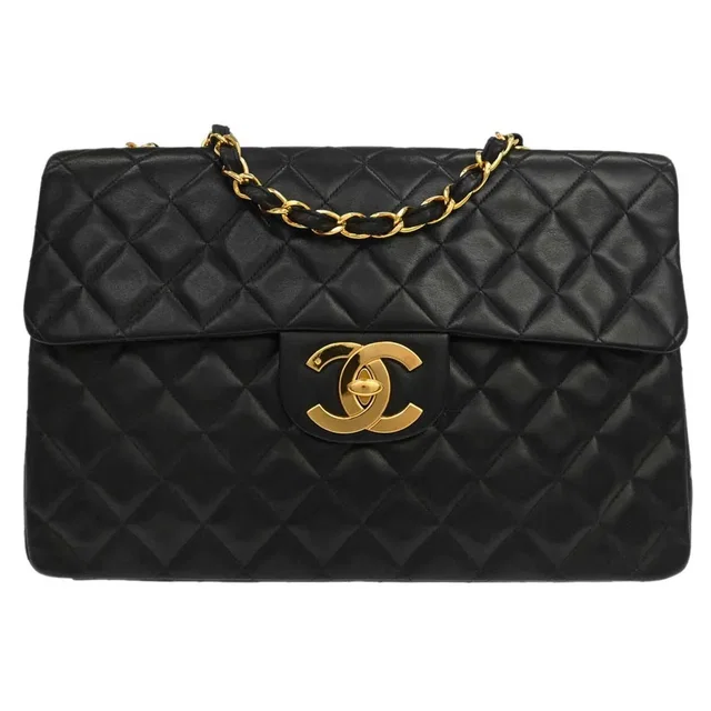 Chanel Vintage Cc Chain Flap Shoulder Quilted Lambskin Black Leather Bag in Black Lambskin from HEWI