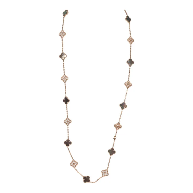 Van Cleef & Arpels Vintage Alhambra 20 Motif Long Necklace Mother of Pearl Diamonds and 18K Rose Gold in Pink from Madison Avenue Couture, photo 2 of 2