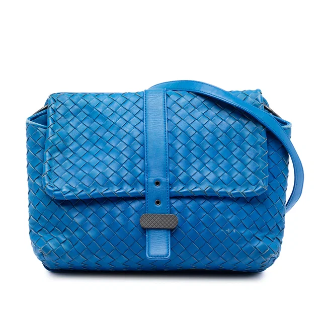 Blue Bottega Veneta Nappa Intrecciato Double Sided Flap Shoulder Bag in Blue Nappa leather from Designer Revival