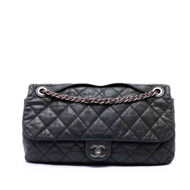 Black Chanel Jumbo Iridescent Calfskin In The Mix Flap Satchel in Black Calfskin from Designer Revival