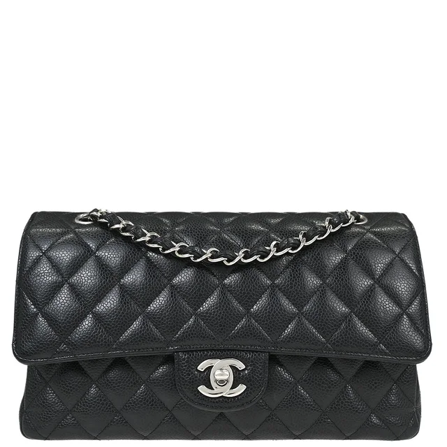 Chanel 2019 Black Caviar Skin Medium Classic Double Flap Shoulder Bag in Black Caviar leather from AMORE Vintage Tokyo