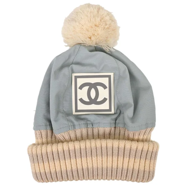 Chanel Light Blue Knit Cap Hat Sport Line #M Small Good in Blue from AMORE Vintage Tokyo
