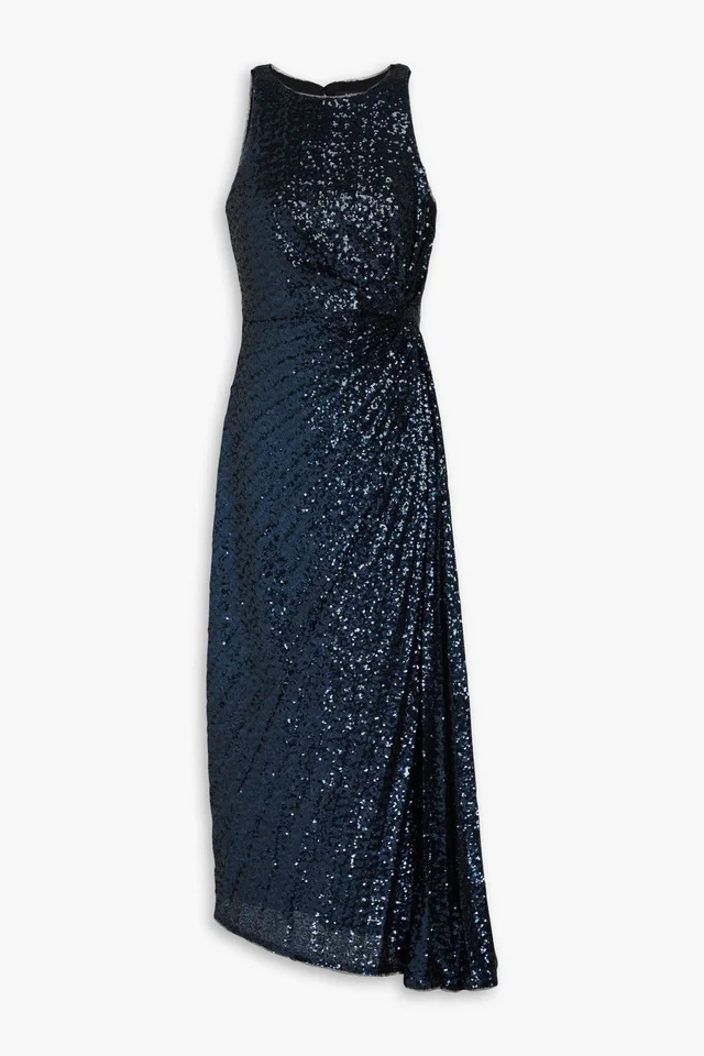 Badgley Mischka Wrap-Effect Sequined Stretch-Tulle Midi Dress from THE OUTNET, photo 1 of 1