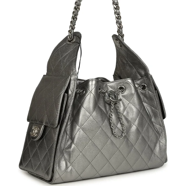 Chanel Small 25 Hobo Bag Metallic Anthracite Caviar Silver Hardware in Caviar leather from Madison Avenue Couture, photo 2 of 2