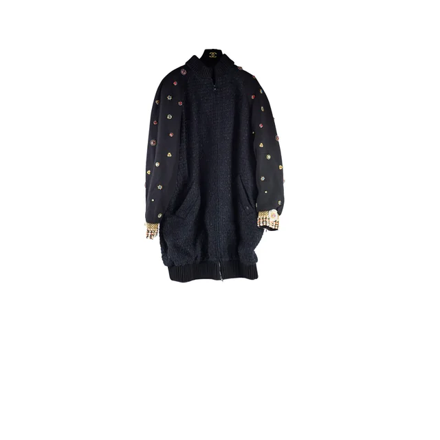 Chanel 22A Black Jewllery Coat Size 40 in Black Wool from The Purse Affair
