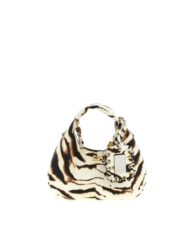 GANNI Zebra-Print Polyurethane Mini Hobo Bag — White in White from HEWI