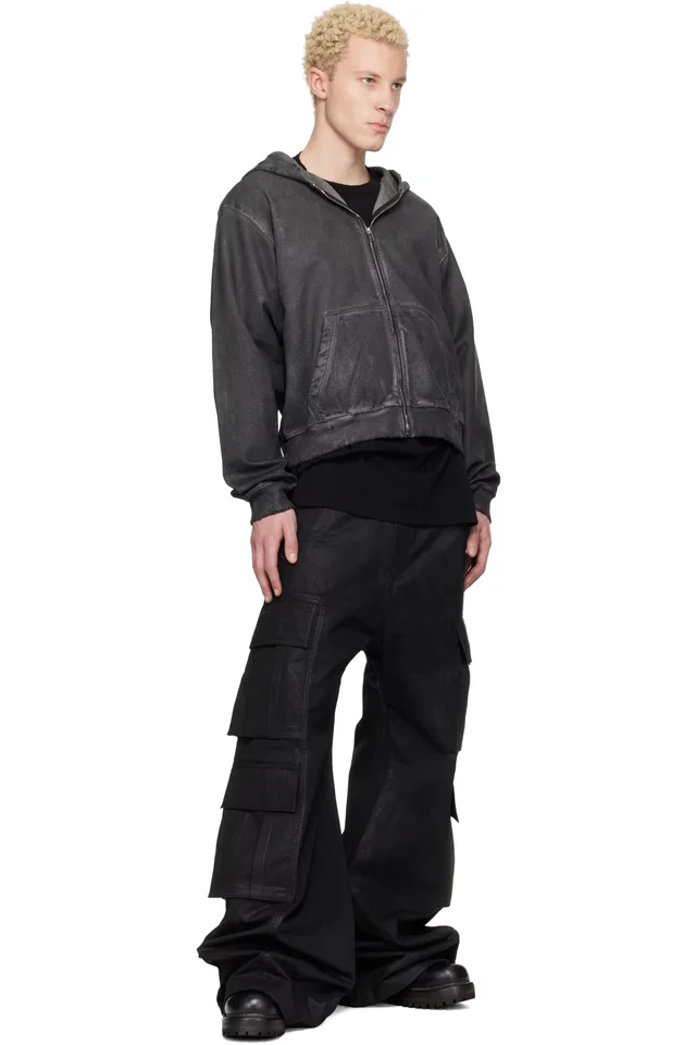 DET BLEV SENT Gray Waxed Garment-Dyed Zip Hoodie, photo 4 of 4 from SSENSE