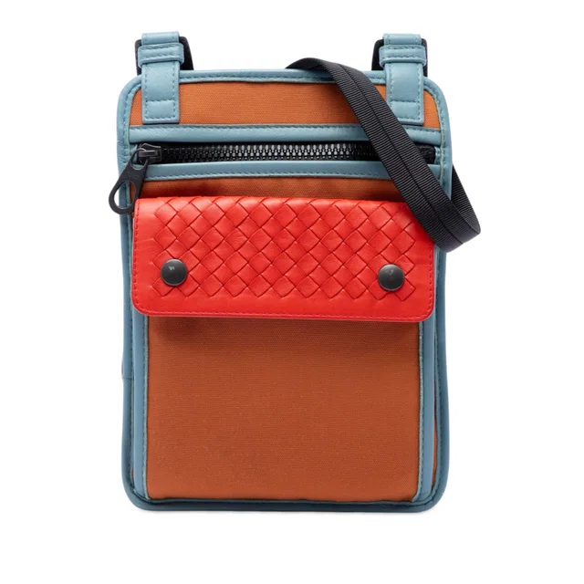 Orange Bottega Veneta Nappa Intrecciato Trimmed Nylon High Tech Crossbody in Orange Nappa leather from Designer Revival