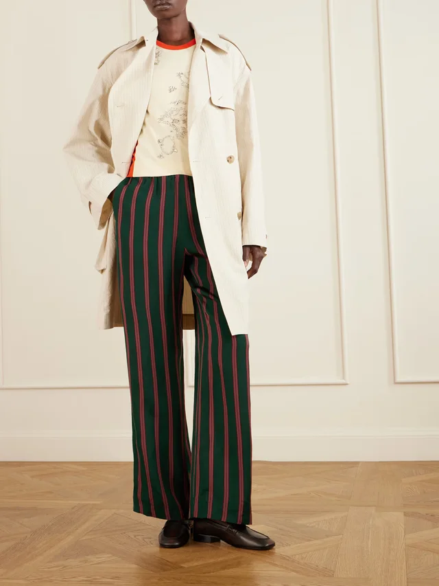 DRIES VAN NOTEN Double-breasted belted striped cotton-blend trench coat in ivory 74% Cotton 26% Paper Yarn, photo 2 of 5 from NET-A-PORTER (Canada)