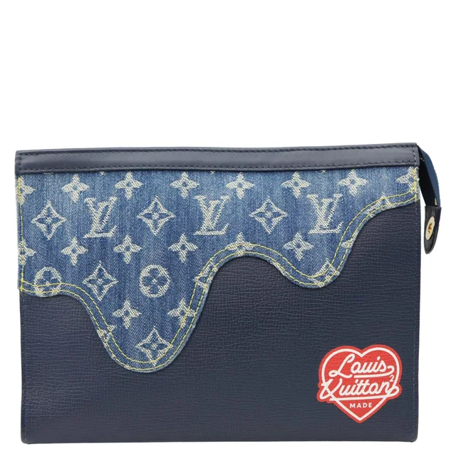 Louis Vuitton X NIGO Voyage MM Denim Drip Pochette Navy Blue in Navy Denim from Dallas Designer Handbags