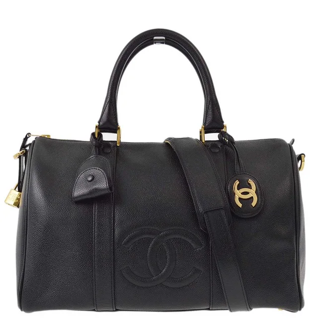 Chanel 1997-1999 Black Caviar 2way Duffle Shoulder Handbag in Black Caviar leather from AMORE Vintage Tokyo