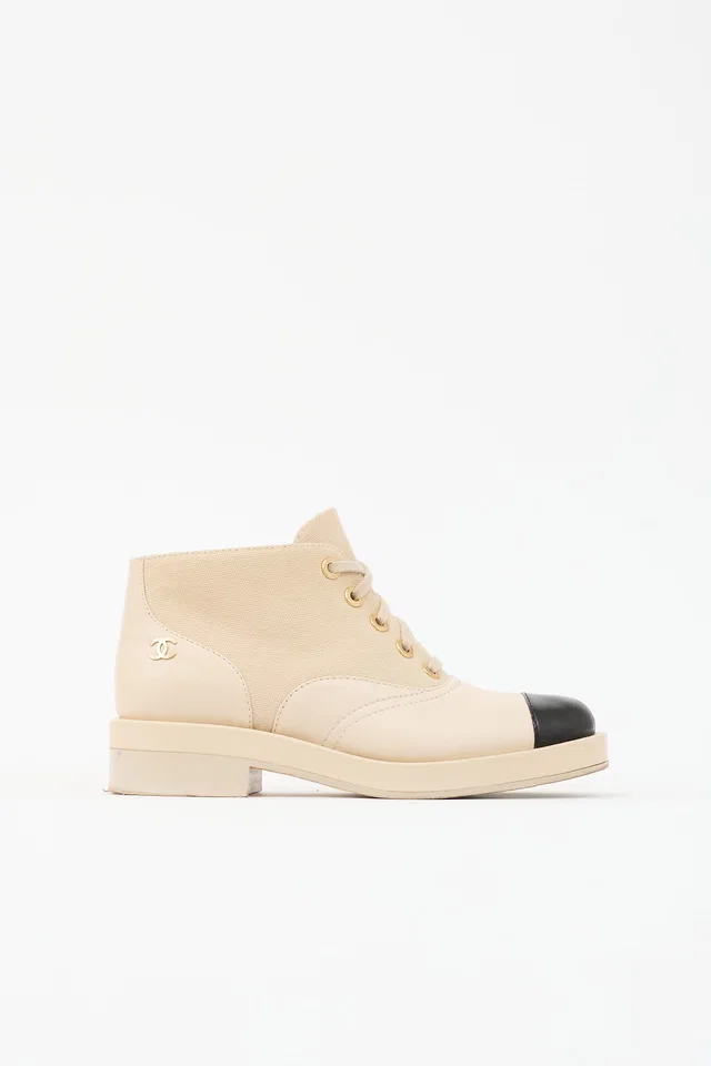 Chanel Leather & Canvas CC Boot in Canvas from VSP Consignment