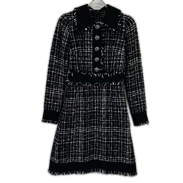 Dolce & Gabbana Button Tweed Dress 38 in Black Tweed from The Reluxe