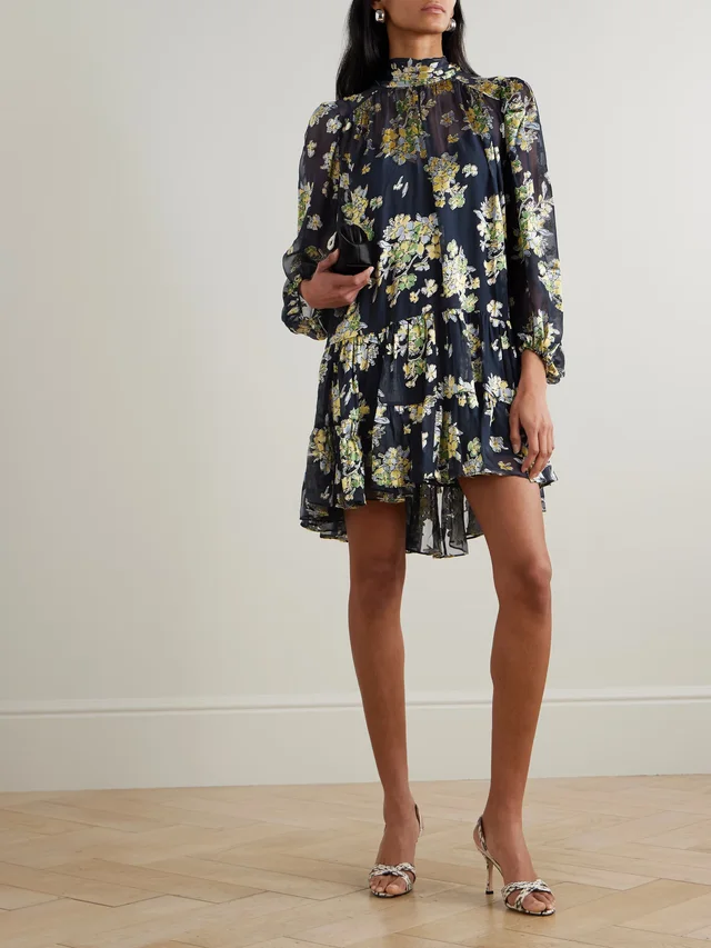 RIXO Anaya pussy-bow devoré-velvet chiffon mini dress in Blue, photo 2 of 2 from NET-A-PORTER (Canada)