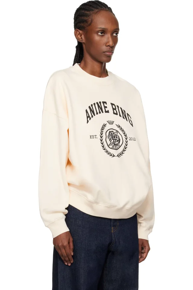 ANINE BING Off-White Miles Collegiate Sweatshirt, photo 2 of 4 from SSENSE