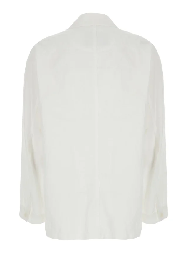 DUNST White Jacket with Wide Collar and Three Patch Pockets on the Front in Cotton Blend for Women in White 65% Cotton 35% Nylon, photo 3 of 6 from Gaudenzi Boutique