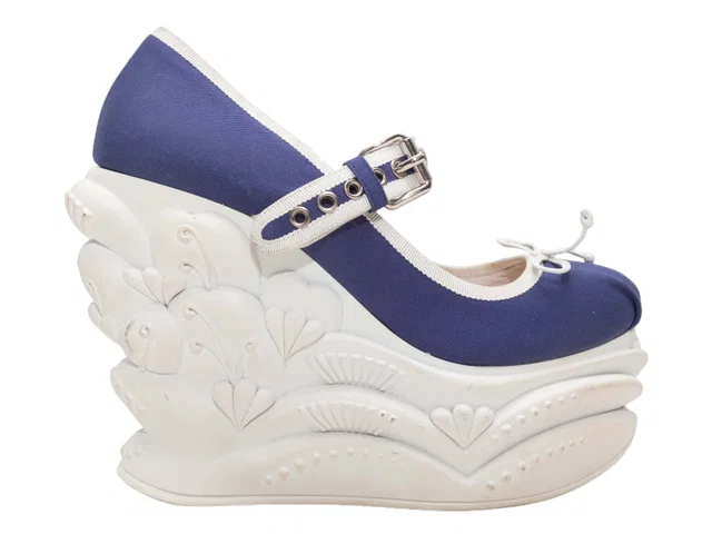 Miu Miu Navy & White Miu Spring/Summer 2017 Mary Jane Wedges Size 39 in White from Designer Revival