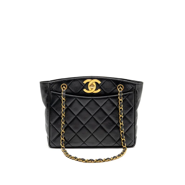 Chanel vintage chain tote bag Quilted lambskin black GHW in Black Lambskin from EMIER
