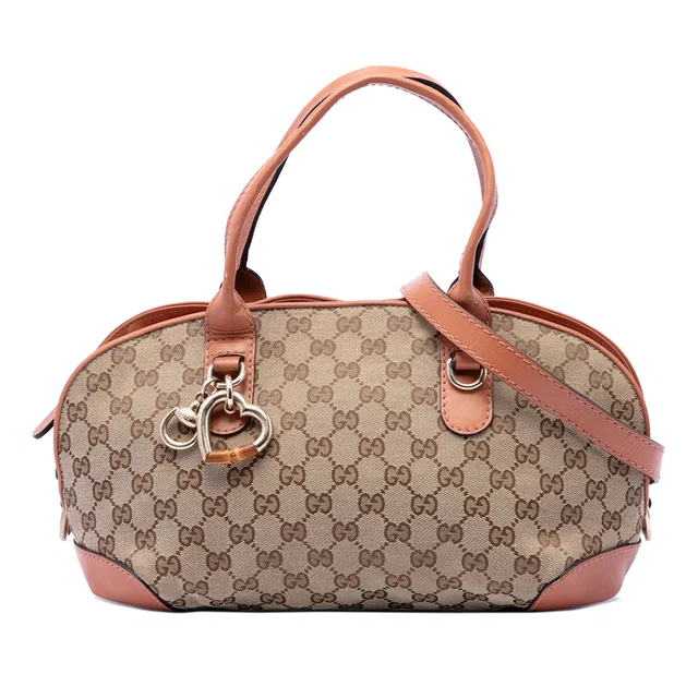 Beige Gucci GG Canvas Heart Bit Satchel in Beige Canvas from Designer Revival