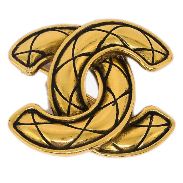 Chanel Quilted CC Brooch Pin Gold 1153 in Gold from AMORE Vintage Tokyo