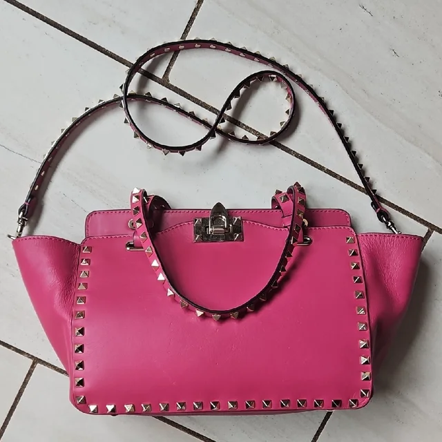 Valentino Garavani Pink Leather Gold Rockstud Crossbody Bag in gold|pink Leather from Poshmark, photo 1 of 1