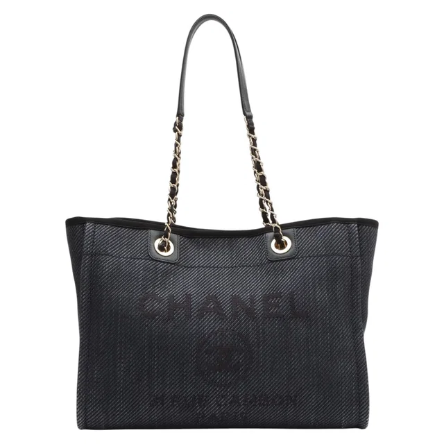 Chanel Deauville Navy/Black, circa 2020 in Black Canvas from VINTAGE QOO TOKYO
