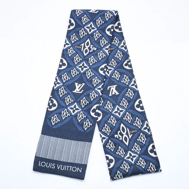 Louis Vuitton Band Since Scarf Silk Navy Blue in Navy Silk from The Reluxe