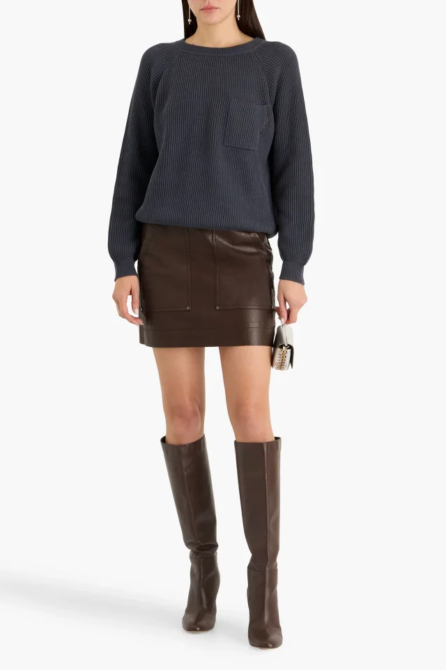 Brunello Cucinelli Leather Mini Skirt in Chocolate, photo 2 of 4 from THE OUTNET