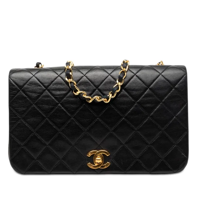 Black Chanel Medium Quilted Lambskin Full Flap Crossbody Bag in Black Lambskin from Designer Revival